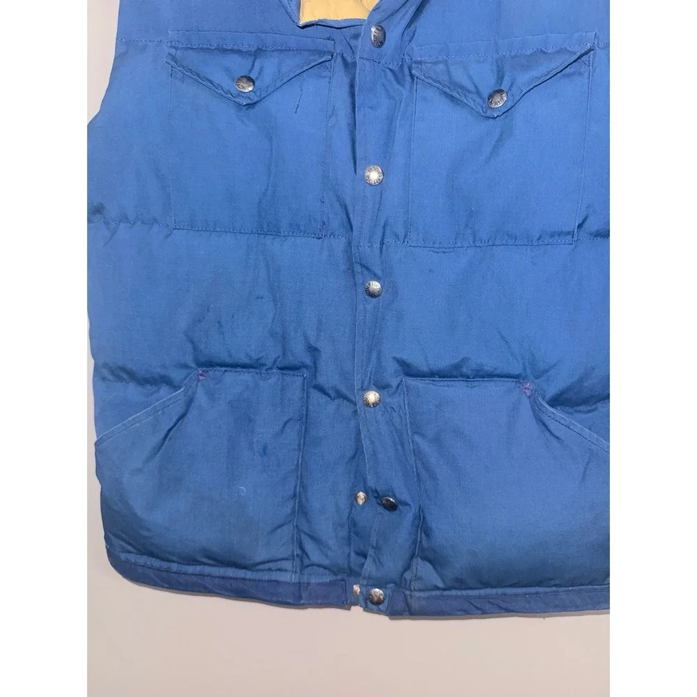 The North Face Puffer Vest M Blue Vintage Brown Label Made in USA Down Filled